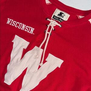 STARTER Red Wisconsin Lace-Up Pullover